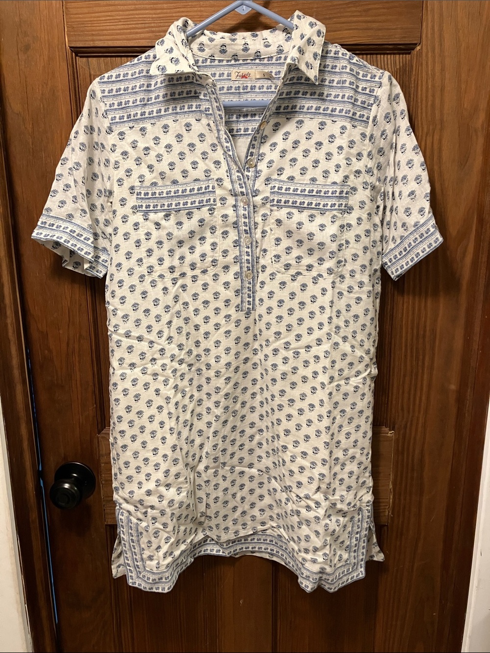 Faherty Cream Mini Dress with Blue Paisley Print